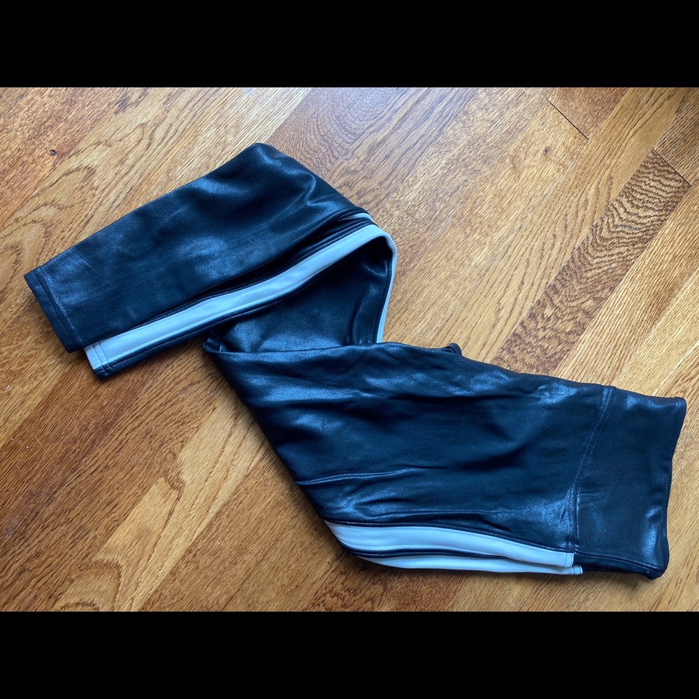 Spanx Black Faux-Leather White Stripe Leggings